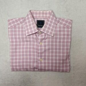 David Donahue Shirt Mens 16 34/35 Pink Plaid Classic Point Collar Long Sleeve